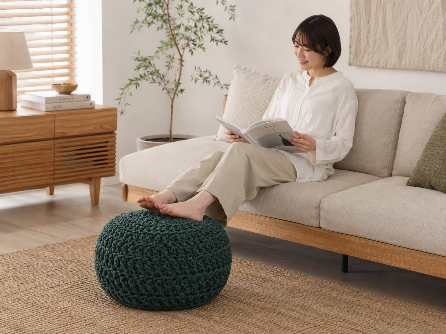 ハンドニッテッド コットン プフ01 マスタード 40cm | E-comfort 公式