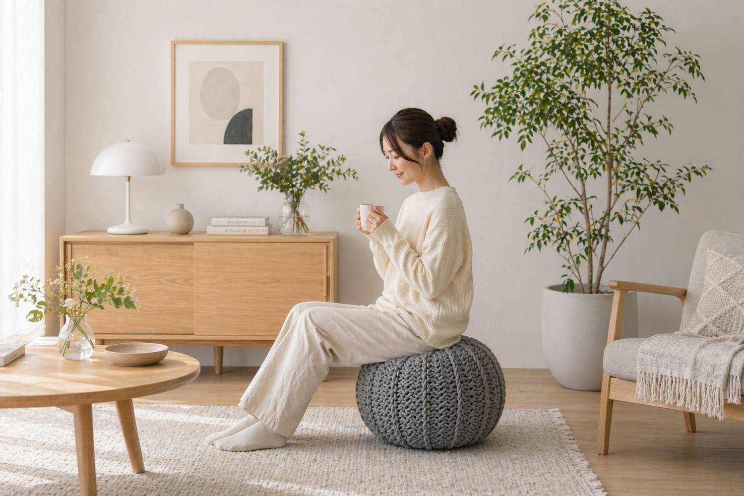 ハンドニッテッド コットン プフ02 マスタード 50cm | E-comfort 公式